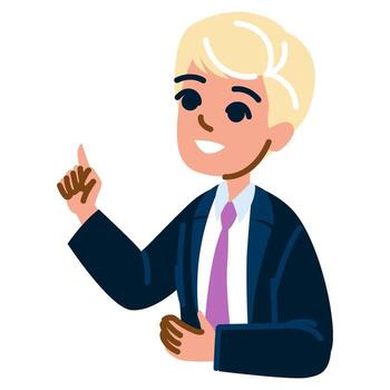 Young businessman pointing up with index finger and smiling vector