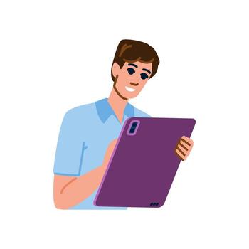 Smiling young man using digital tablet for online communication and entertainment vector