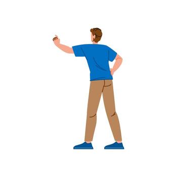 Man pointing and showing direction with finger back view vector