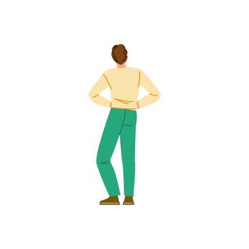 Man standing with hands on hips looking away back view vector