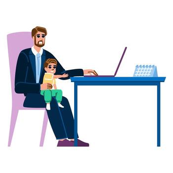 empresario trabajando desde hogar con niño en regazo vector