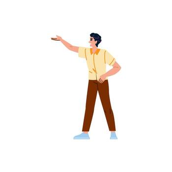 joven hombre señalando y demostración dirección con mano gesto vector