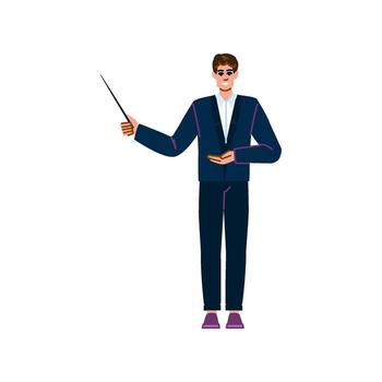 Businessman holding pointer stick giving presentation explaining business strategy vector