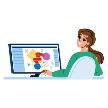 Graphic designer working on computer creating visual artwork vector