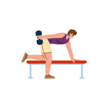 Man lifting dumbbell while doing triceps exercise on bench vector