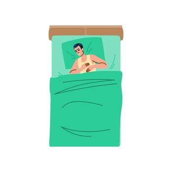 Man sleeping peacefully in bed, resting and enjoying deep sleep vector