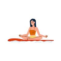 joven mujer meditando en paleta tablero en loto actitud vector