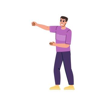 Young man pointing with finger and showing direction vector