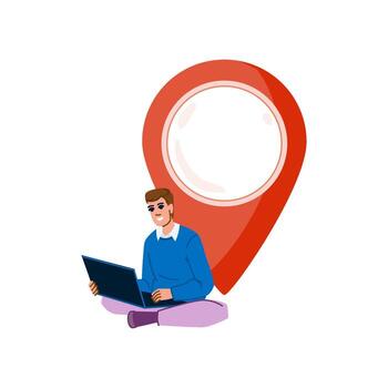Freelancer working remotely from anywhere with location pin vector