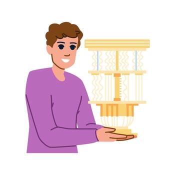 Engineer showing quantum computer processor chipset vector