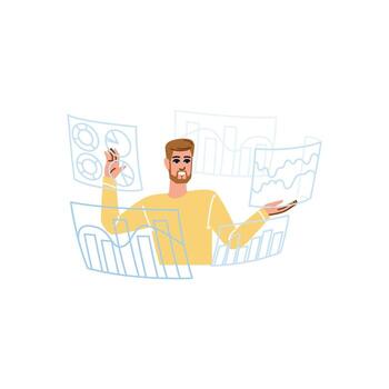 empresario analizando datos cartas y gráficos, haciendo negocio decisiones vector