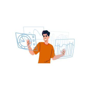 empresario analizando datos en virtual pantalla utilizando futurista tecnología vector