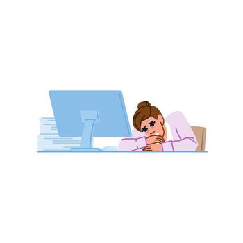 Tired office worker sleeping at desk with computer and paperwork vector