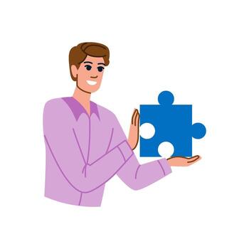 empresario participación grande rompecabezas pedazo representando problema resolviendo y trabajo en equipo vector