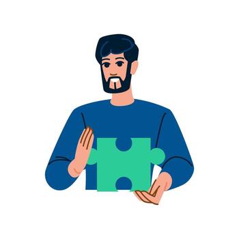 empresario participación verde rompecabezas pedazo representando problema resolviendo y solución hallazgo vector