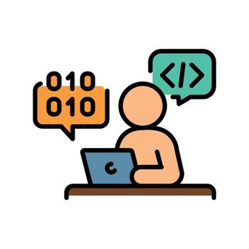 niño codificación color línea icono. vector