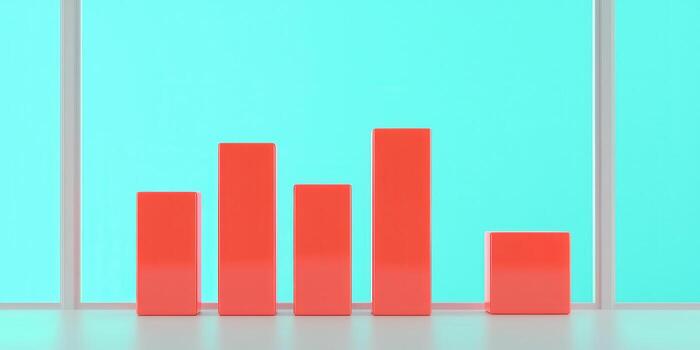 Bright red bar charts display growth against turquoise background photo
