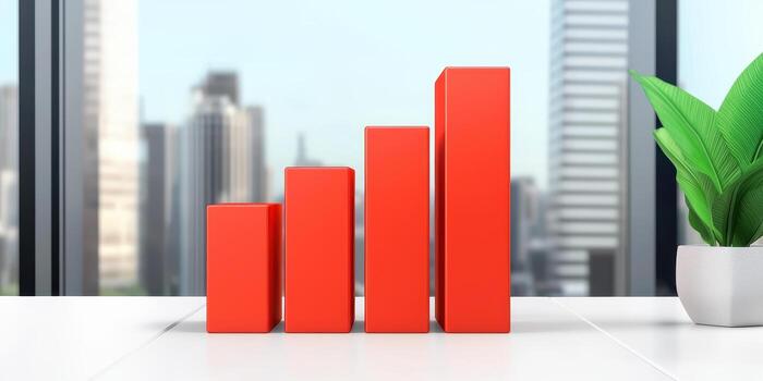 Increasing red bar charts in modern office setting photo