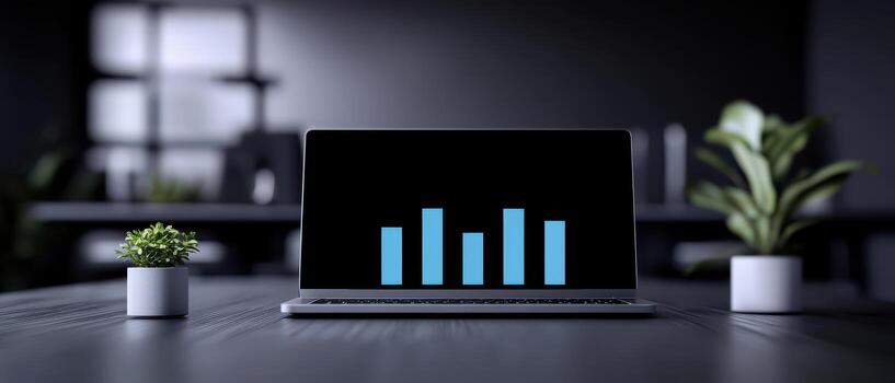 Digital infographic with bar graph on laptop screen photo