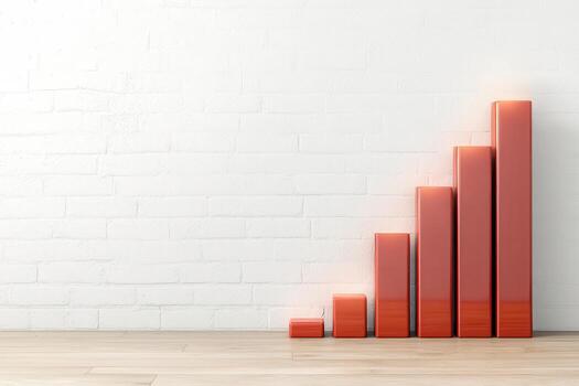 Increasing red bar charts on white wall background photo