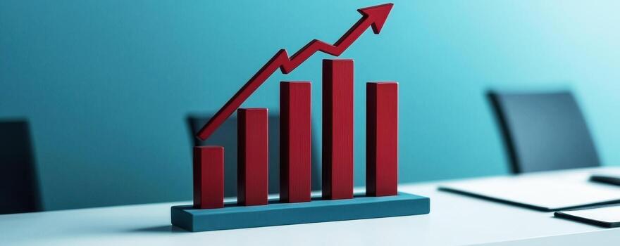 Increasing red bar graph on office desk symbolizes growth photo