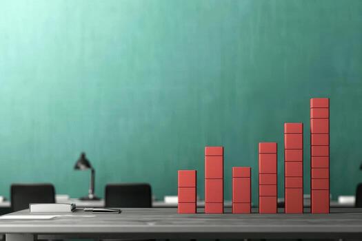 Increasing red bar graphs on desk symbolize growth and success photo