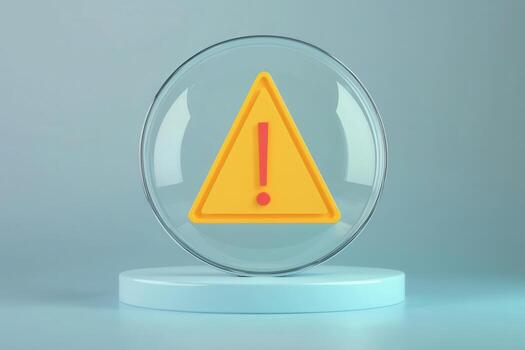 Notification error and risk concept, Caution sign in glass sphere with modern design photo