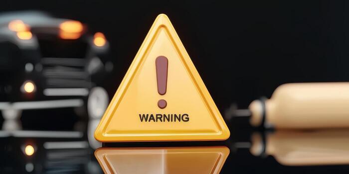 Notification error and risk concept, Warning sign with caution symbol and blurred background photo