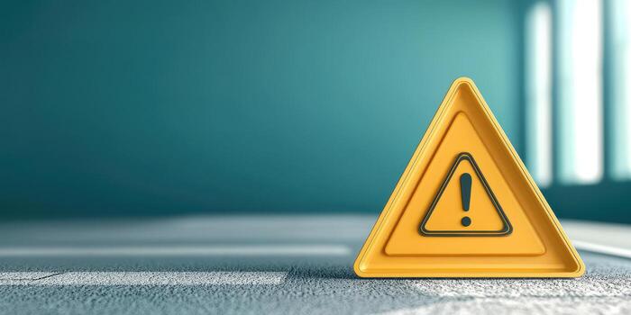 Notification error and risk concept, Warning triangle on road surface with blurred background photo