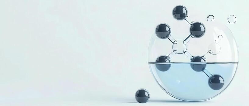Bubbles in liquid forming molecular structures in glass sphere , volatile organic compounds photo