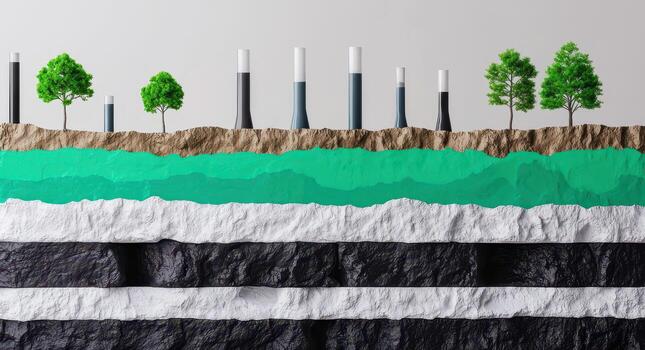 Vibrant geological strata showcasing fossil fuel resources, Fossil fuels formation concept photo
