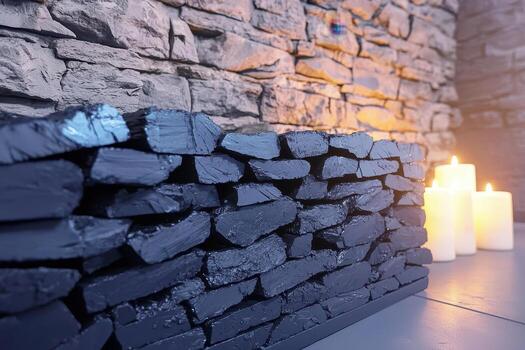 oscuro Roca pared con velas creando calentar atmósfera, fósil combustibles formación concepto foto