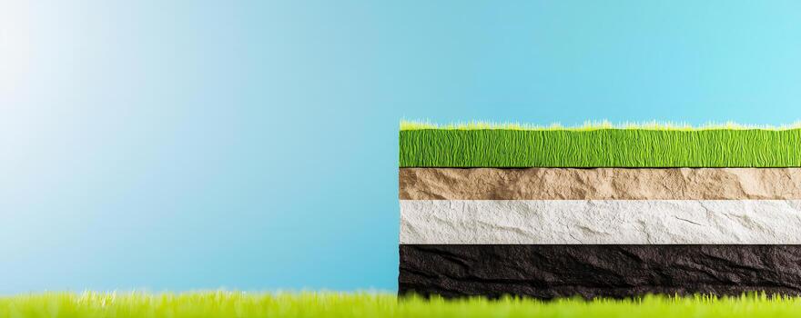 Layers of soil and grass with blue sky background, Fossil fuels formation concept photo