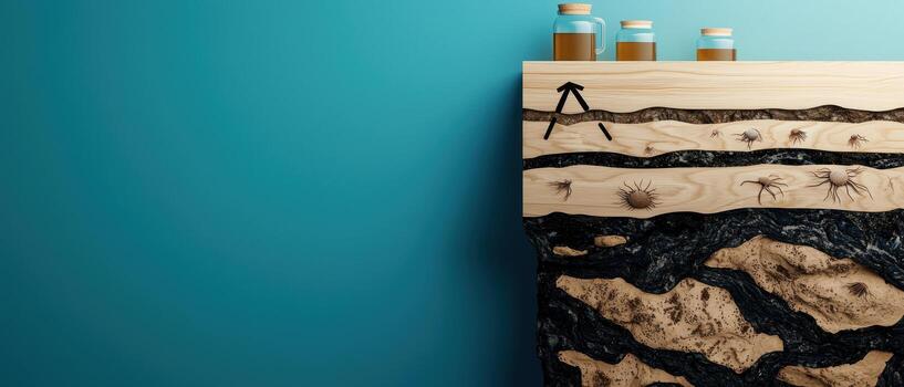 natural madera superficie con sedimento capas y frascos, fósil combustibles formación concepto foto