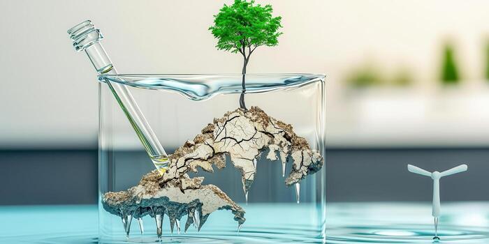 innovador concepto de naturaleza y Ciencias en vaso, fósil combustibles formación concepto foto