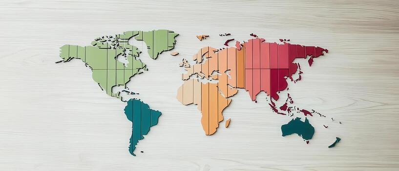 Stylish world map design with colorful wooden planks photo