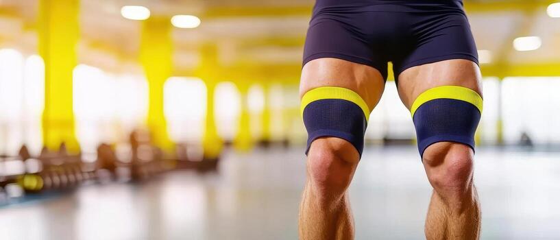 Strong legs in compression sleeves during workout session photo