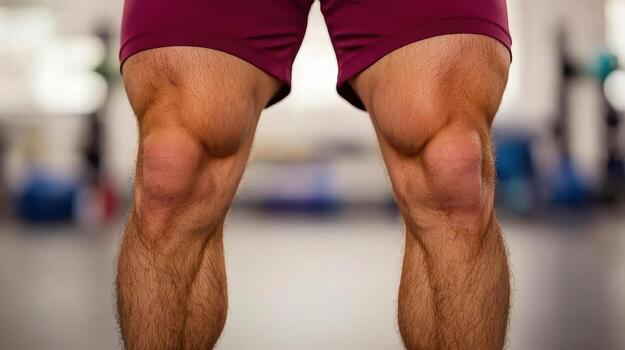 Strong legs performing exercises in gym environment photo