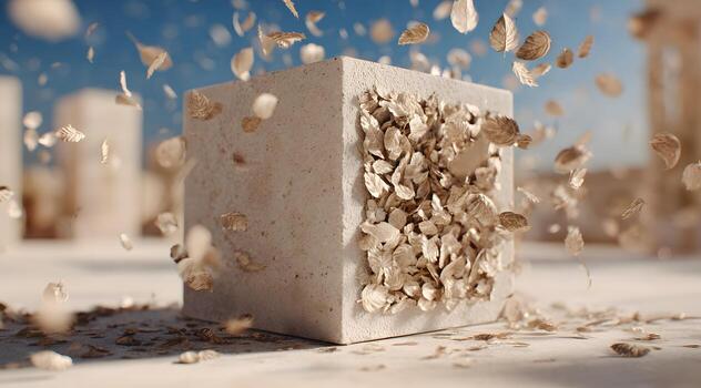 Abstract cube structure with scattered particles. photo