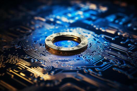 Biometric fingerprint scan for smart business security with ai, rpa, 5g, big data, iot, vr photo