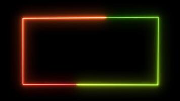 uma retangular animado néon luzes. dois comovente néon luzes ciclo animação. uma retangular quadro, Armação fez do dois comovente néon luzes. hd gráfico animação . brilhante néon luz efeito animação. video