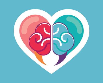 Loving Your Brain A Charming Illustration of the Two Brain Hemispheres in a Heart Shape, Evoking Feelings of Warmth and Understanding vector