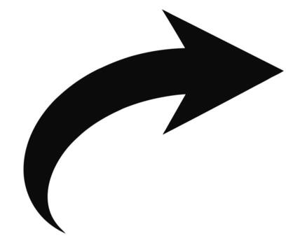 Bold Black Curved Arrow Pointing Right Dynamic Graphic for Website Navigation, User Interface, and Modern Design vector