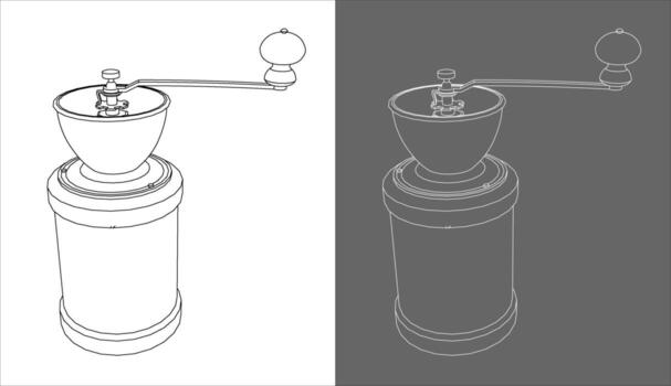 Manual coffee grinder blueprint front view vector