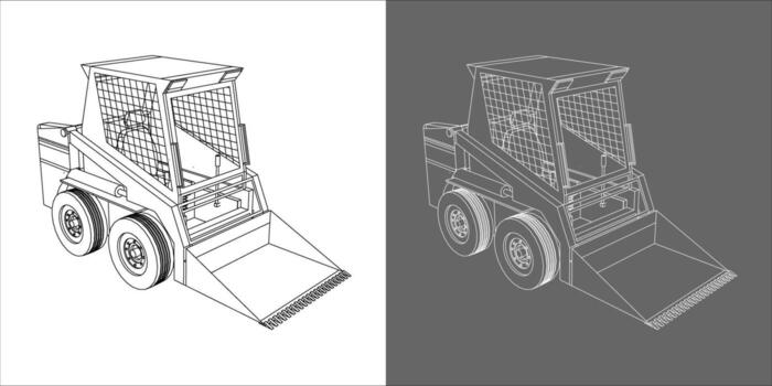 skid steer loader technical line drawing front isometric view vector