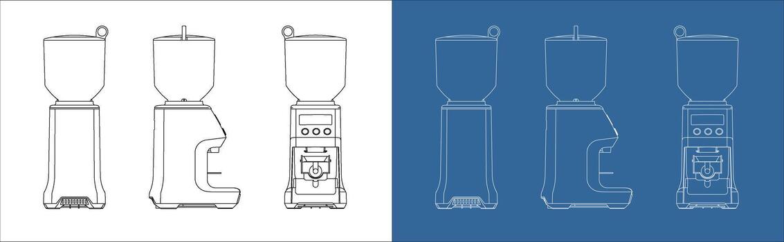 Grinder blueprint technical drawing front side back view vector