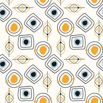 Scandinavian abstract pattern in zen doodle style, textile background, elements on white cream background. vector
