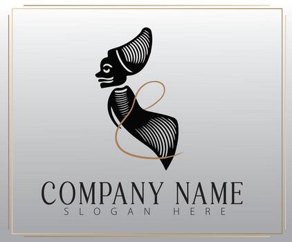 un logo diseño presentando un estilizado silueta de un tradicional indonesio sombra marioneta con un soltero dorado hilo ese tejidos mediante el marionetas forma. vector