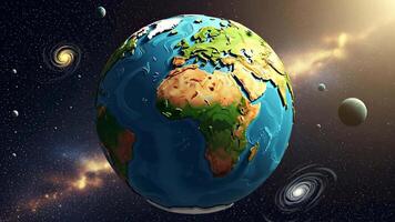 jord i de kosmos visualisering, en 3d animerad representation av vår planet inom en vibrerande och video