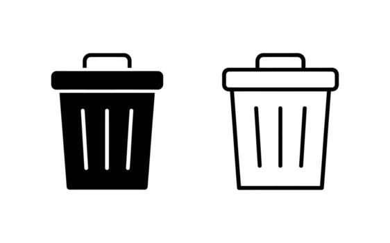 Trash can icon set Black and white simple design for waste management and disposal vector